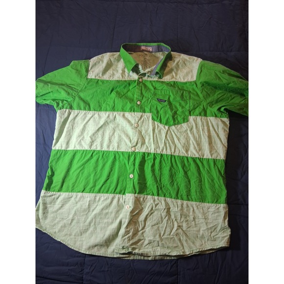 Rocawear Other - Rocawear Mens 2XL Green Striped Short Sleeve Button Up Shirt Cotton Slub Poplin